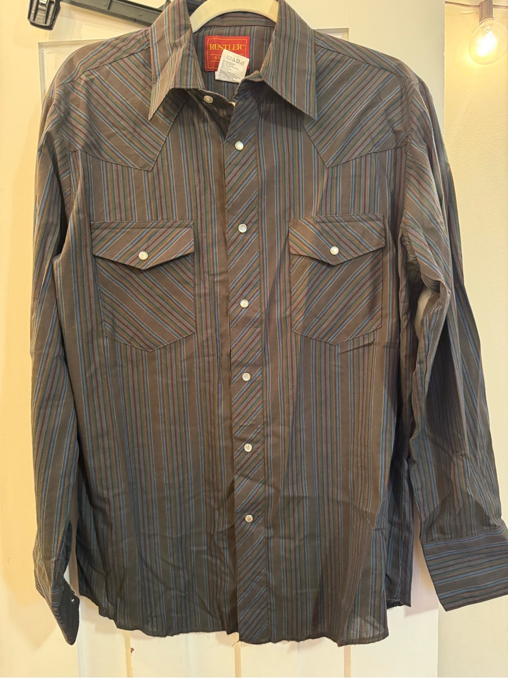 Rustler Men's Brown Shirt with Blue Accent Stripes